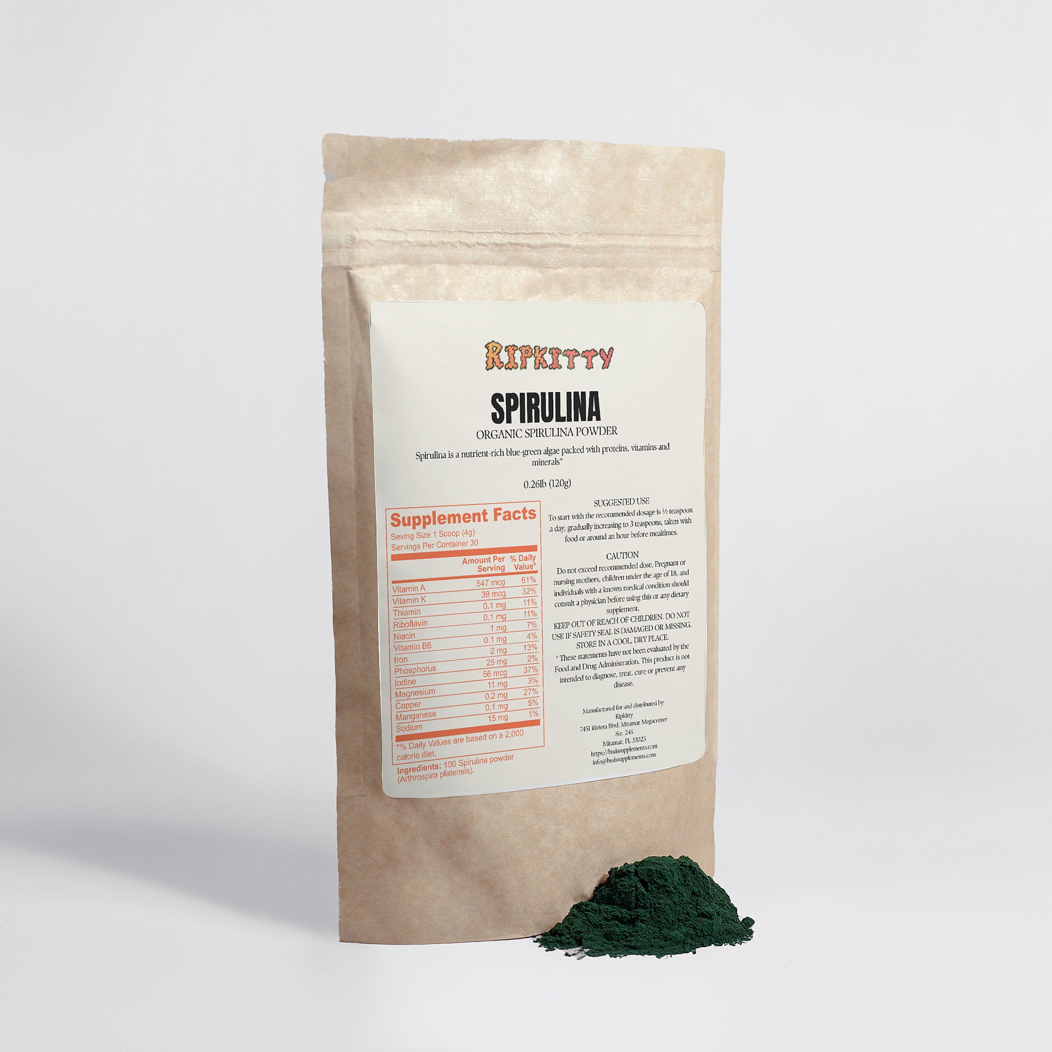 Ripkitty Earth Matrix: Pure Spirulina Powder (120g)