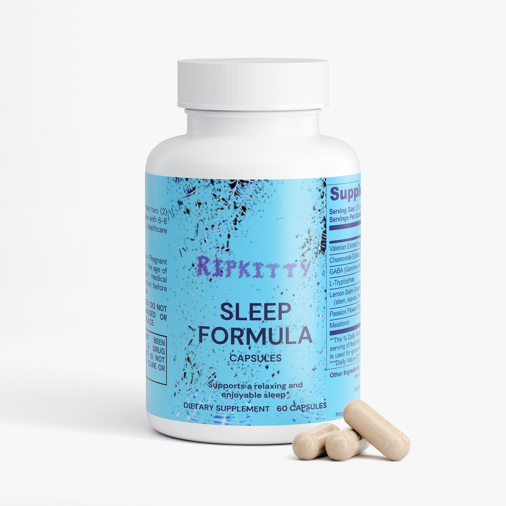 Ripkitty Deep Slumber: Valerian & Melatonin Sleep Sand (60 Capsules)