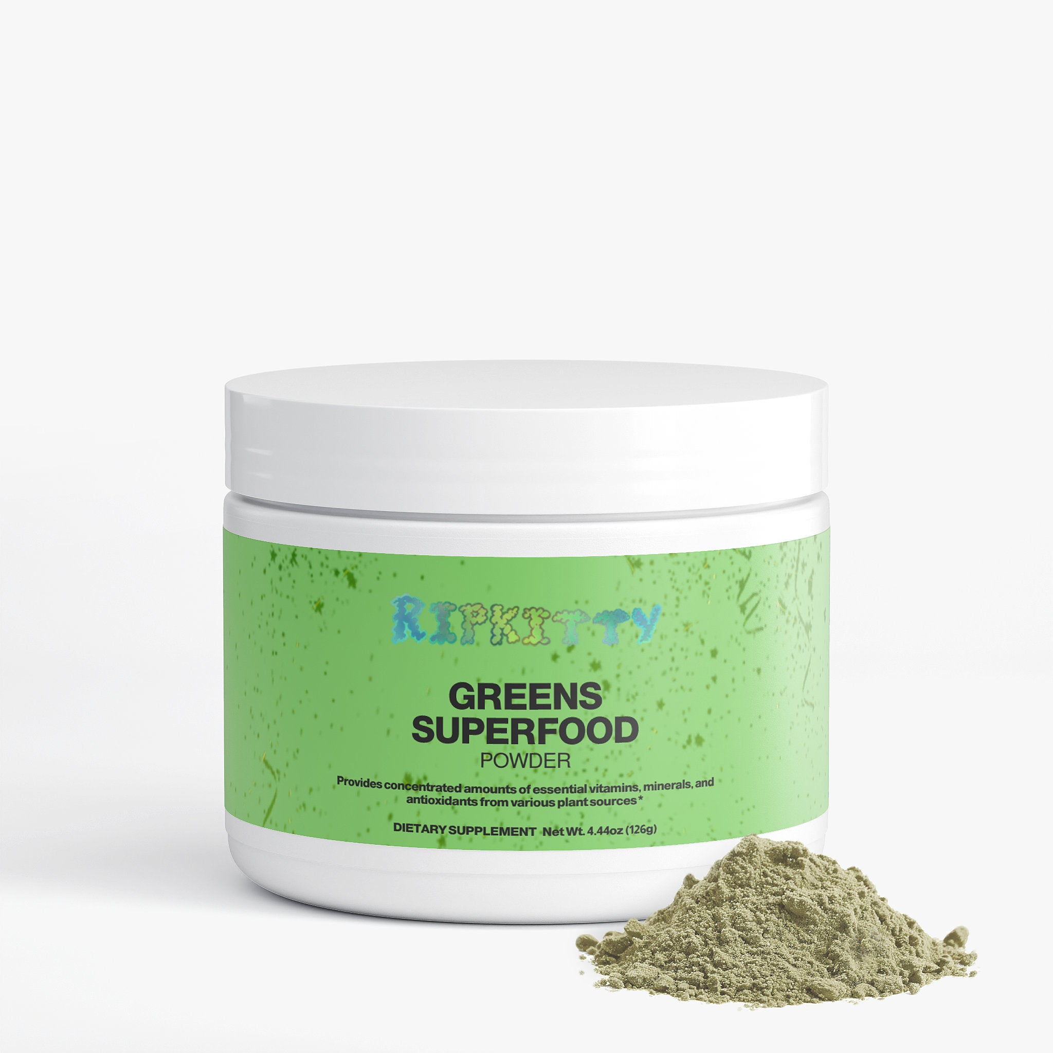 Jar of Greens Superfood Powder with green label on a white background