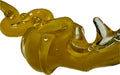 Side profile of amber Ripkitty 5" COBRA glass hand pipe showing full coiled snake form — borosilicate glass, colors may vary