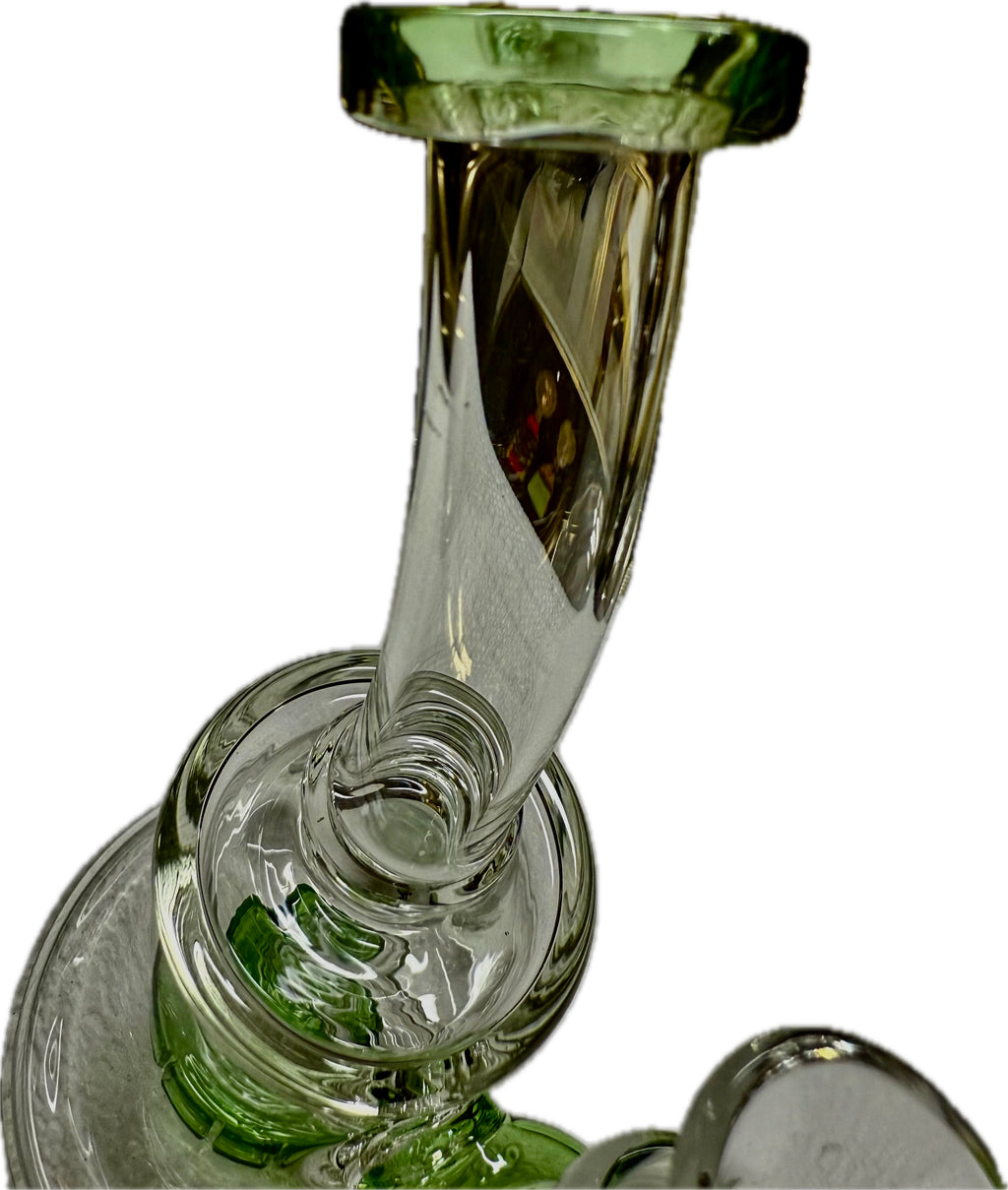 Ripkitty 7" conical bong — color shower neck, green base accent, with bowl inserted, angled side view showing full conical silhouette
