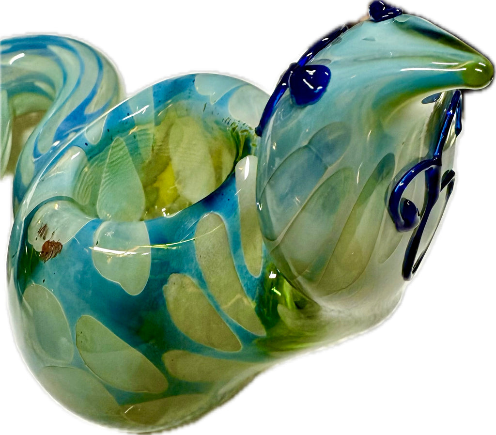 Ripkitty 5" COBRA borosilicate glass pipe in teal and olive green — cobra head bowl with blue eye accents and swirled body pattern, white background