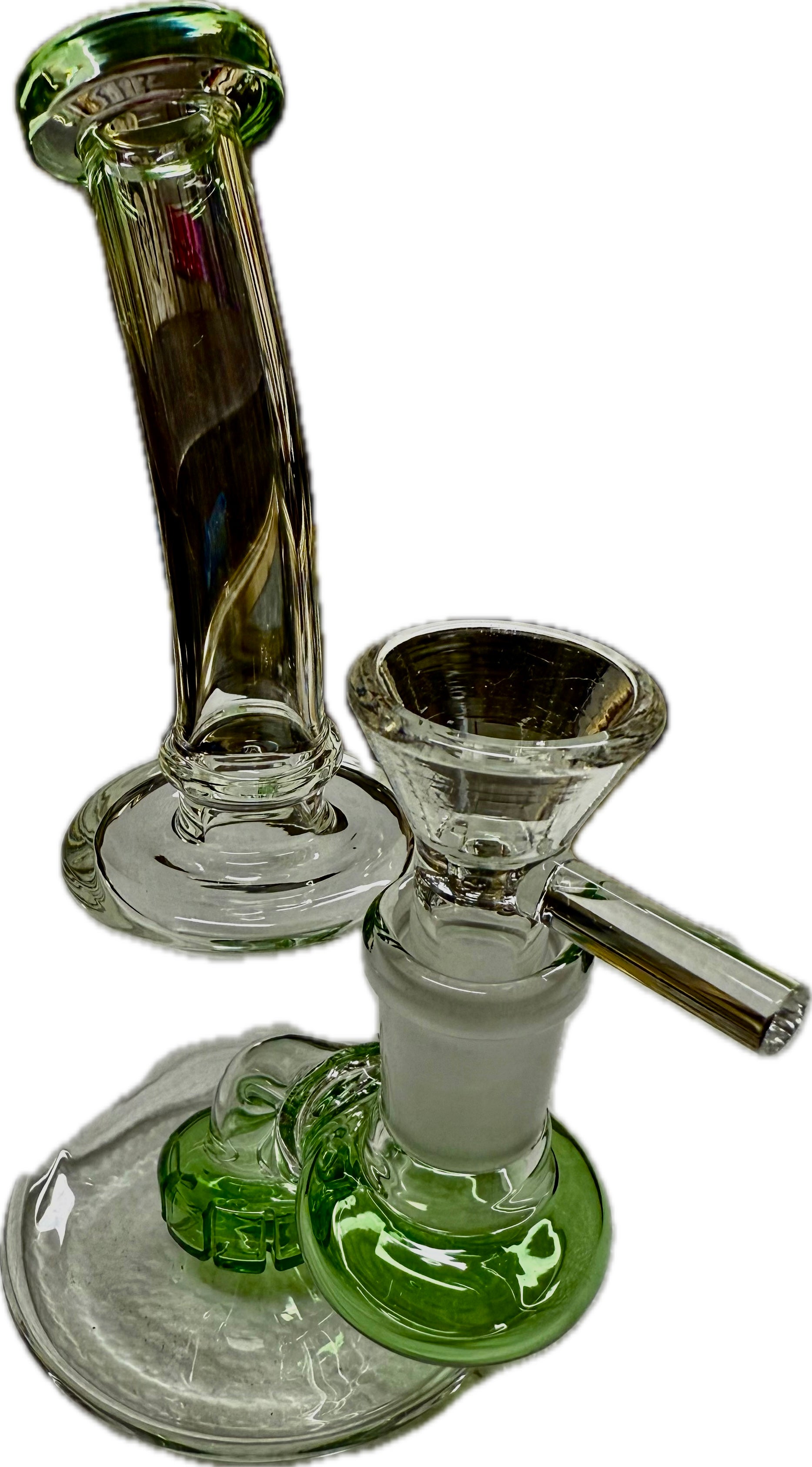 Ripkitty 7" conical bong — color shower neck, pink base accent, side profile showing full height with flared mouthpiece and bell base